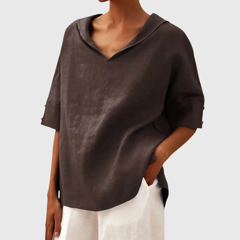 Ayla Blouse In Warm Yellow Lightweight Linen Style by Selouva