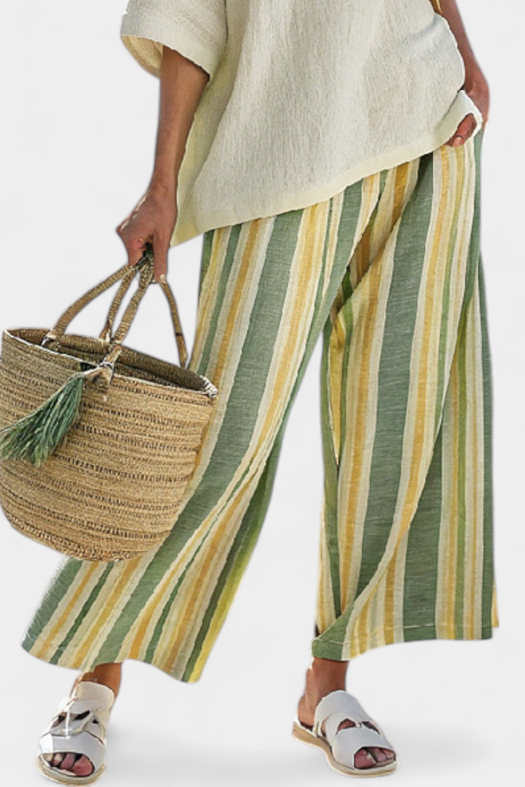 Ellowyn Sophisticated Linen Top And Striped Wide Leg Pants by Selouva
