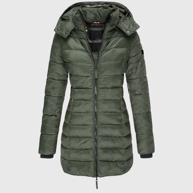 Women's Long Down Jacket with Weather Hood for Winter by Selouva