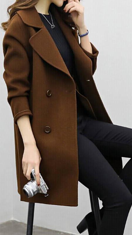 Women's Long Trench Coat with Wide Lapels for Work by Selouva