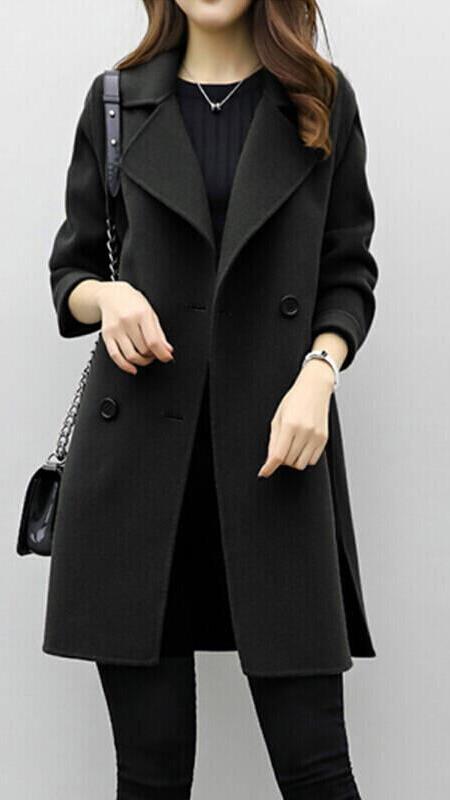 Women's Long Trench Coat with Wide Lapels for Work by Selouva