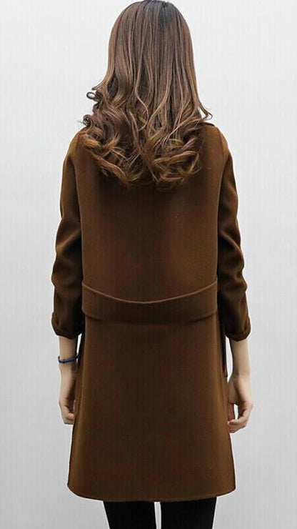 Women's Long Trench Coat with Wide Lapels for Work by Selouva
