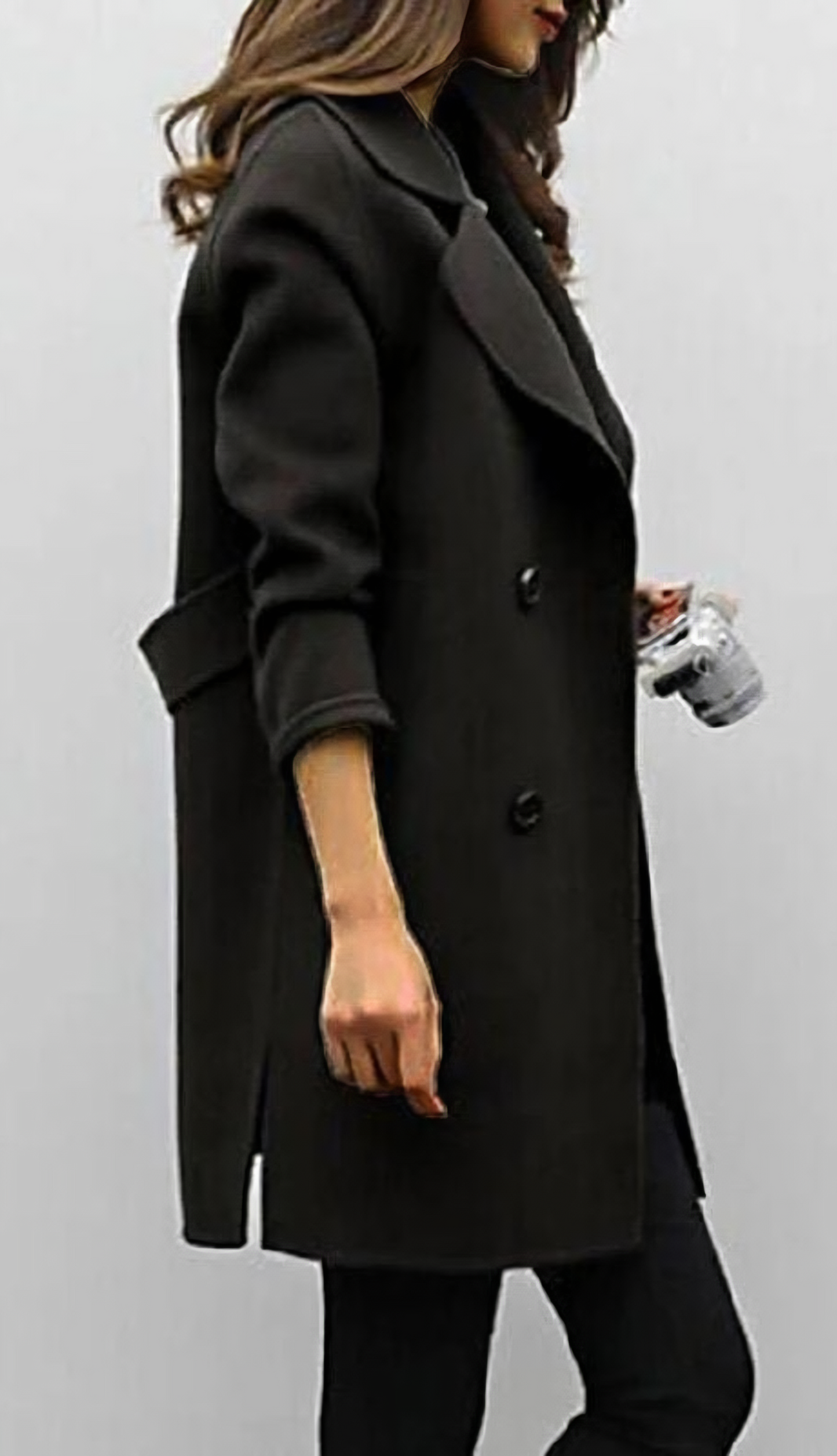 Women's Long Trench Coat with Wide Lapels for Work by Selouva