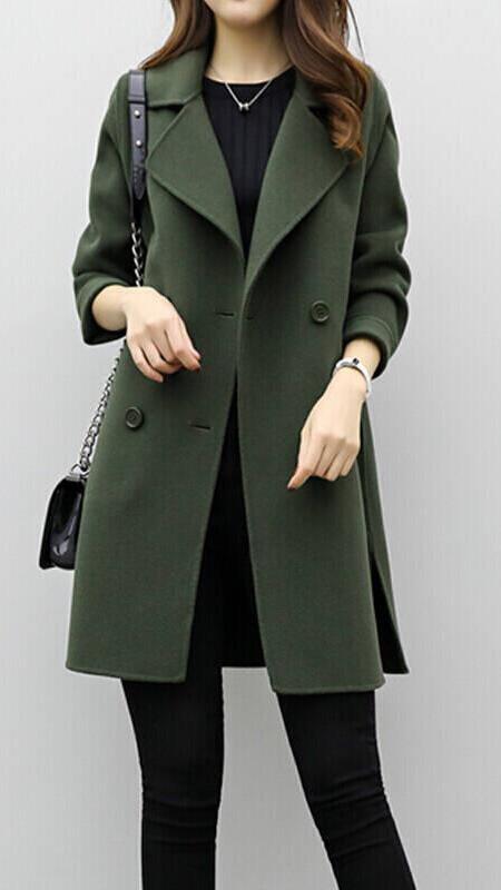 Women's Long Trench Coat with Wide Lapels for Work by Selouva