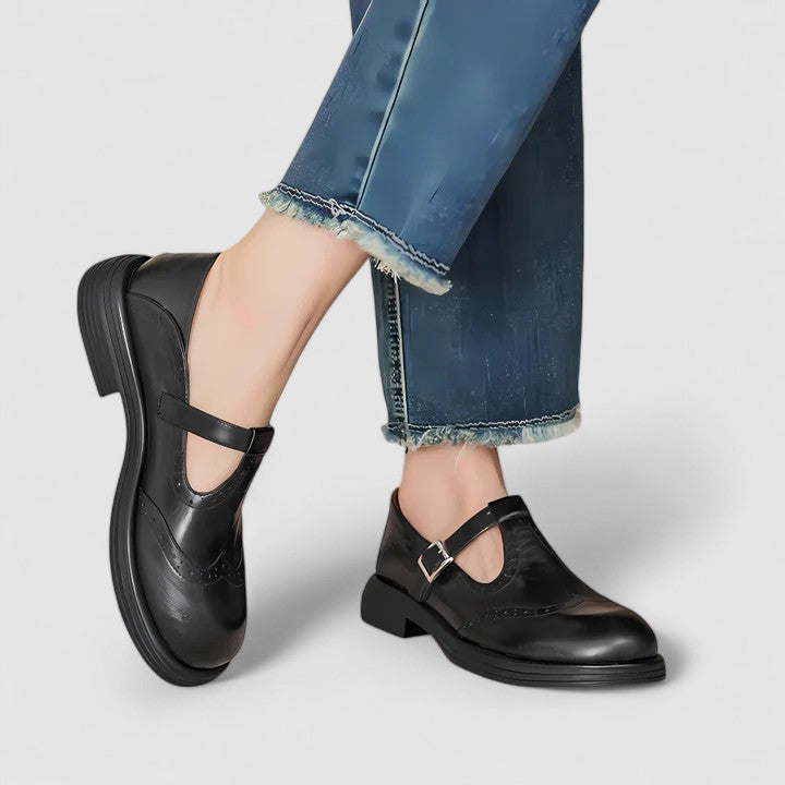 Daisi Elegant Mary Jane Shoes For Women Leather Buckle Comfort by Selouva