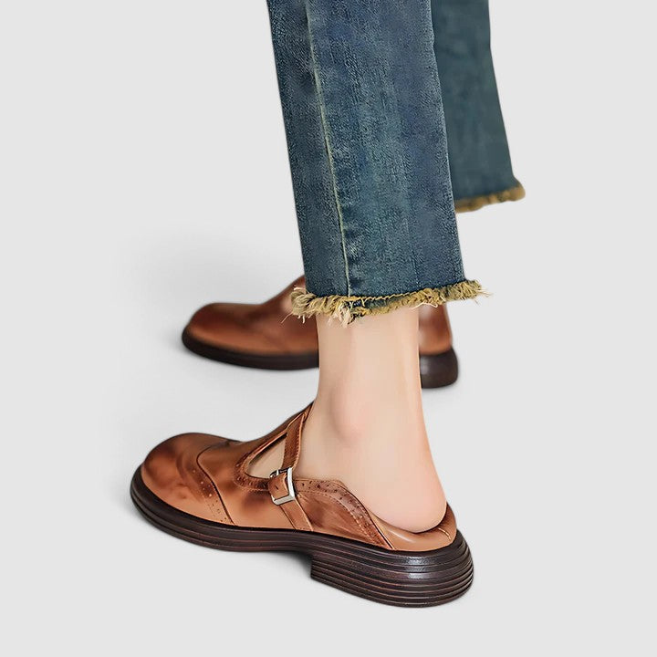 Daisi Elegant Mary Jane Shoes For Women Leather Buckle Comfort by Selouva