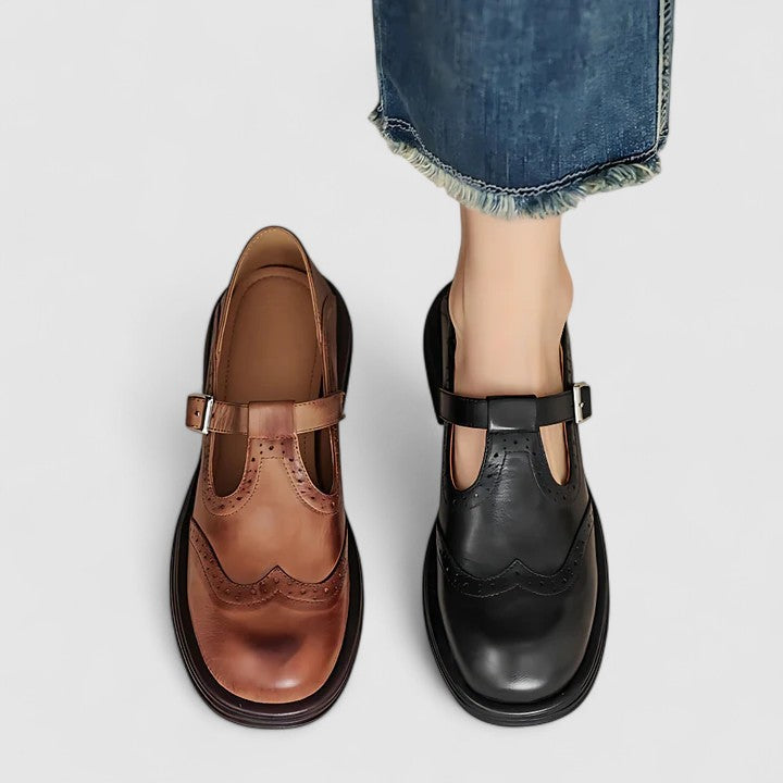 Daisi Elegant Mary Jane Shoes For Women Leather Buckle Comfort by Selouva