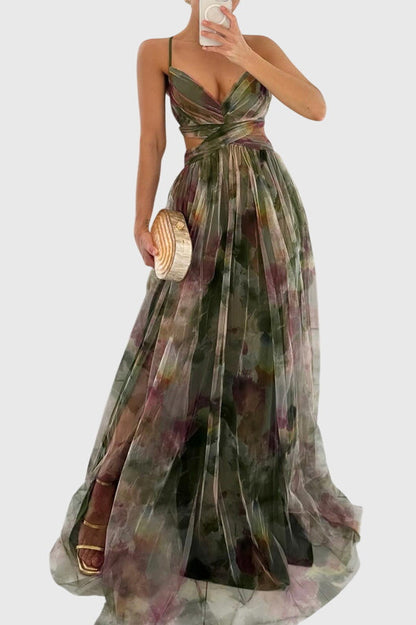 Giselle Floral Print Maxi Dress With Adjustable Crisscross Straps by Selouva