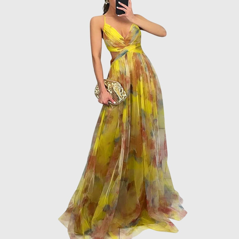 Giselle Floral Print Maxi Dress With Adjustable Crisscross Straps by Selouva