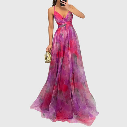 Giselle Floral Print Maxi Dress With Adjustable Crisscross Straps by Selouva