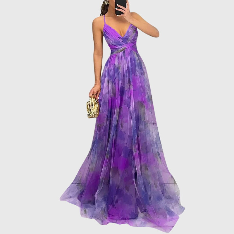 Giselle Floral Print Maxi Dress With Adjustable Crisscross Straps by Selouva