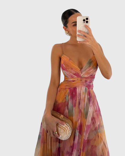 Giselle Floral Print Maxi Dress With Adjustable Crisscross Straps by Selouva