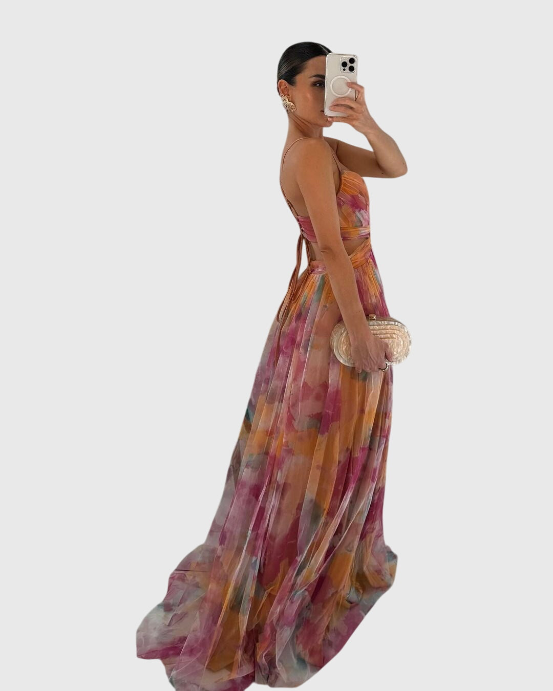 Giselle Floral Print Maxi Dress With Adjustable Crisscross Straps by Selouva