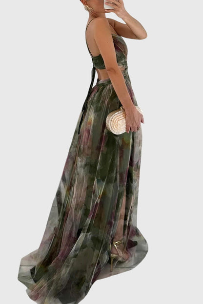Giselle Floral Print Maxi Dress With Adjustable Crisscross Straps by Selouva