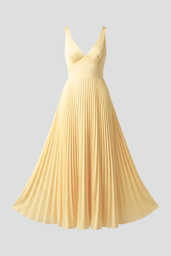 Fiona | Women’s V-Neck Pleated Skirt Maxi Dress by Selouva