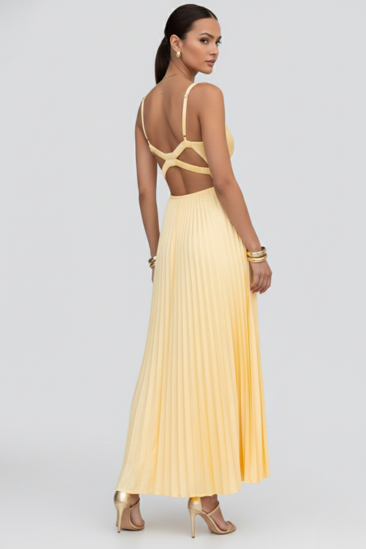 Fiona | Women’s V-Neck Pleated Skirt Maxi Dress by Selouva