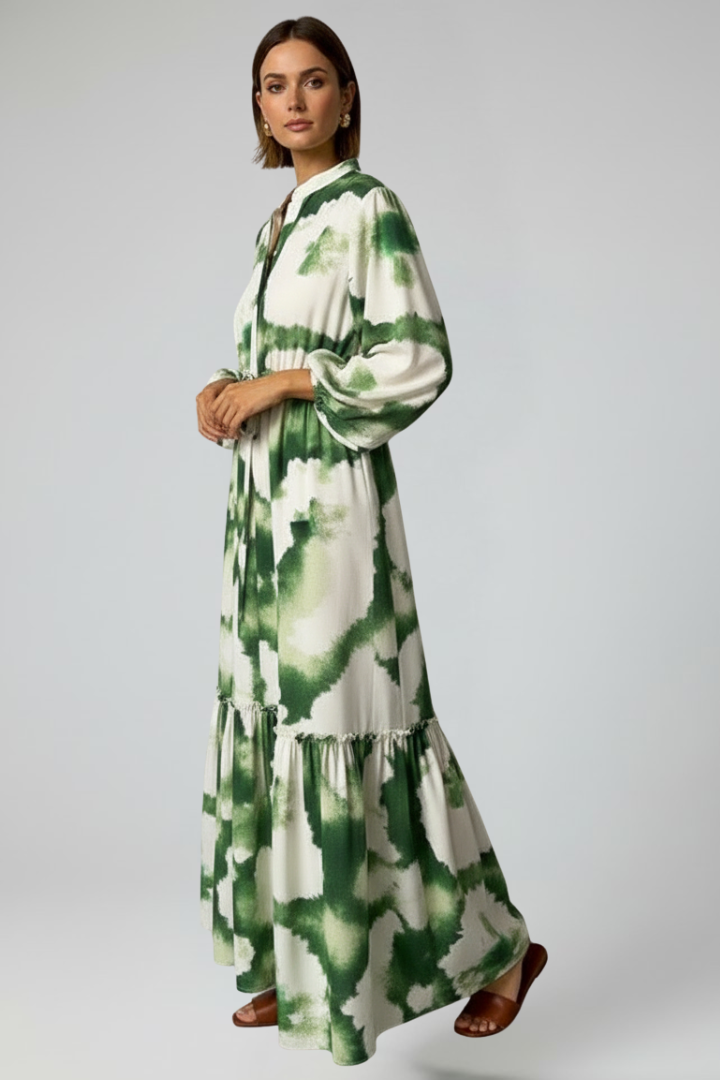 Penelope | Women’s Long Sleeve Printed Maxi Dress with V-Neck by Selouva