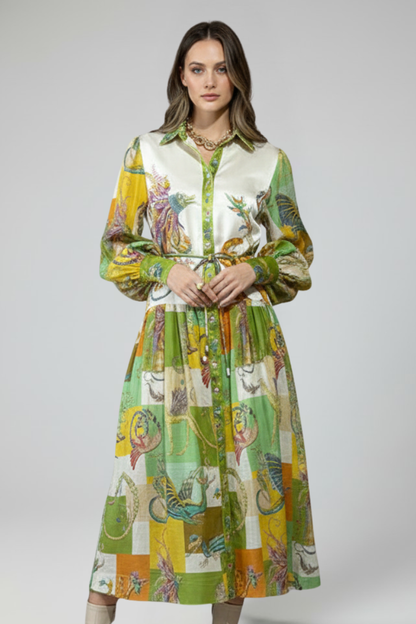 Penelope | Women’s Long Sleeve Printed Maxi Dress with V-Neck by Selouva