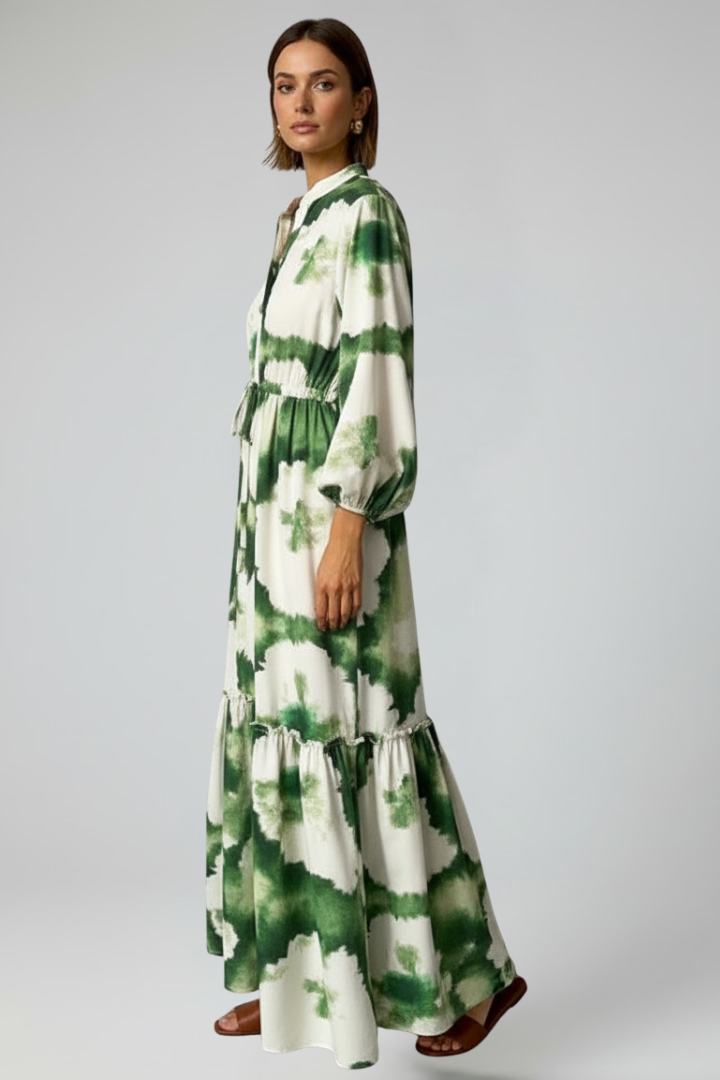Penelope | Women’s Long Sleeve Printed Maxi Dress with V-Neck by Selouva