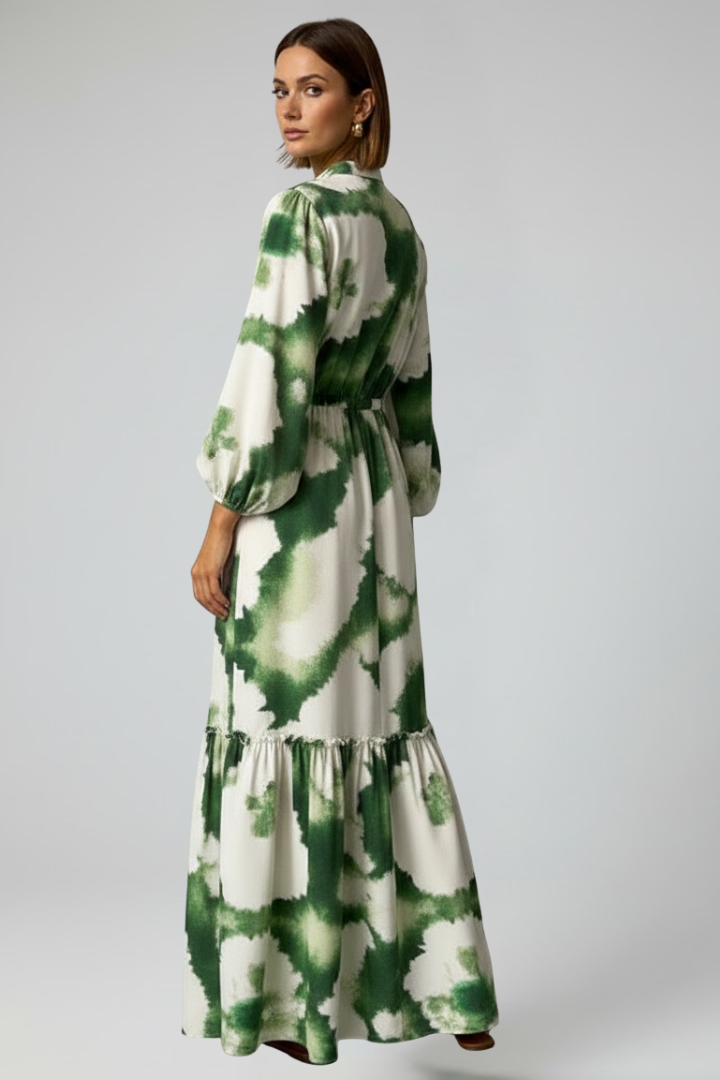 Penelope | Women’s Long Sleeve Printed Maxi Dress with V-Neck by Selouva