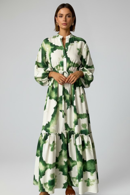 Penelope | Women’s Long Sleeve Printed Maxi Dress with V-Neck by Selouva