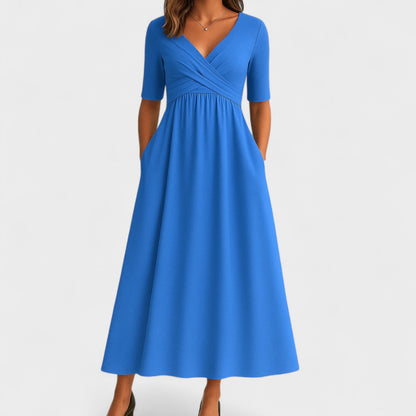 Ida Elegant Surplice Midi Dress With Pockets And Elbow Length Sleeves by Selouva