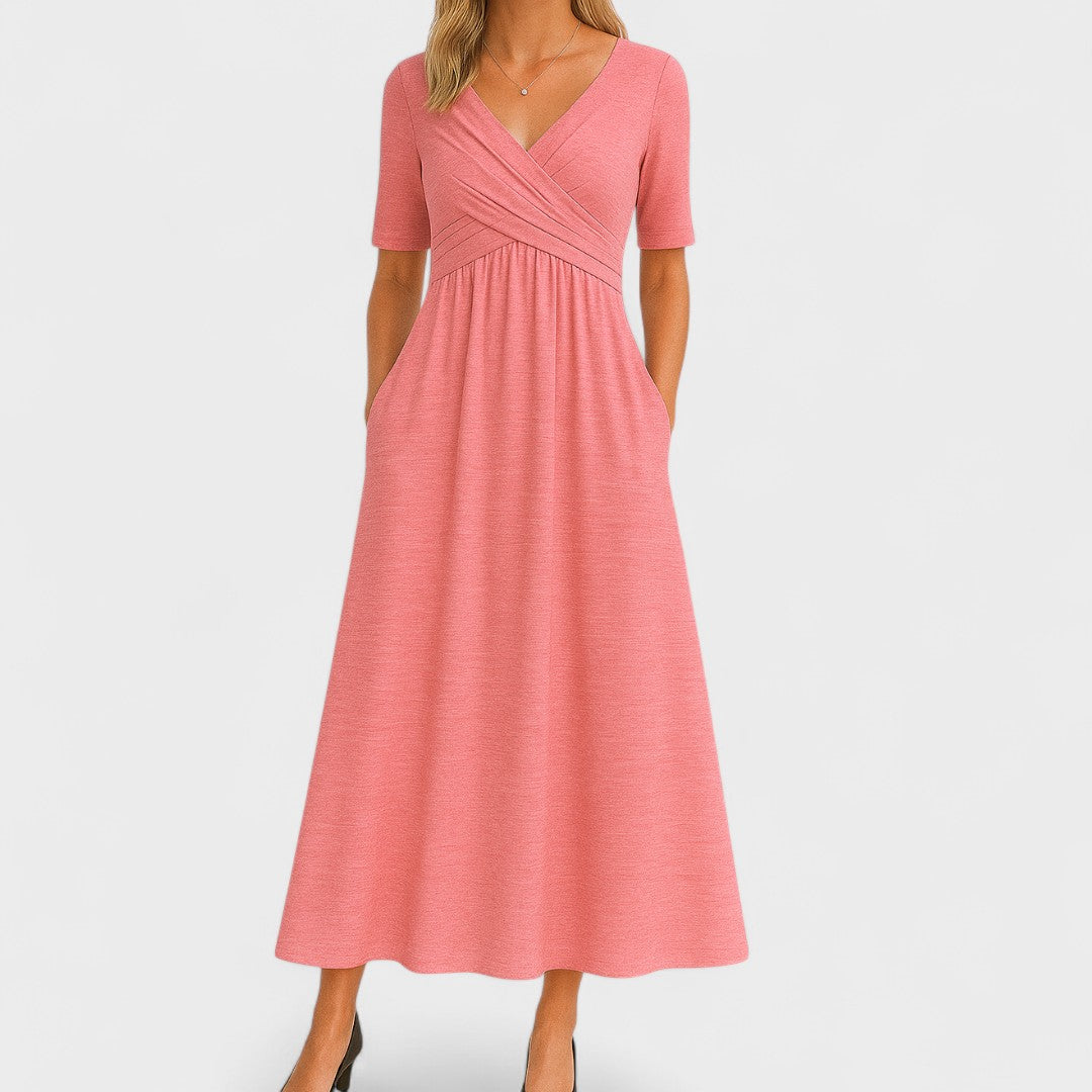 Ida Elegant Surplice Midi Dress With Pockets And Elbow Length Sleeves by Selouva