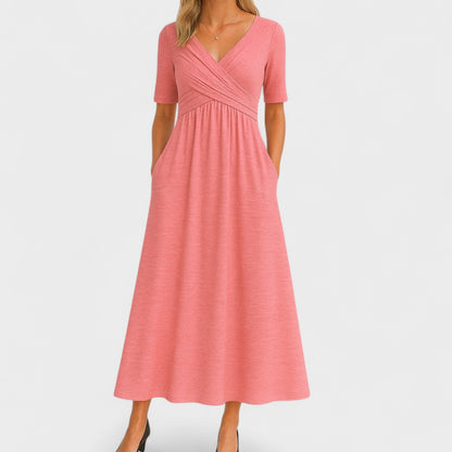 Ida Elegant Surplice Midi Dress With Pockets And Elbow Length Sleeves by Selouva
