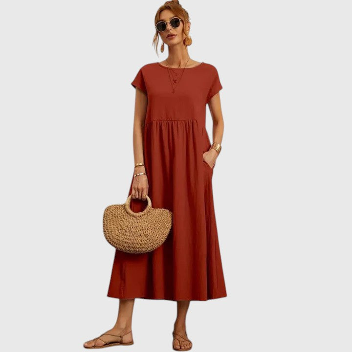 Fenella Comfortable Midi Dress Casual Breathable Relaxed Fit For Everyday Wear by Selouva