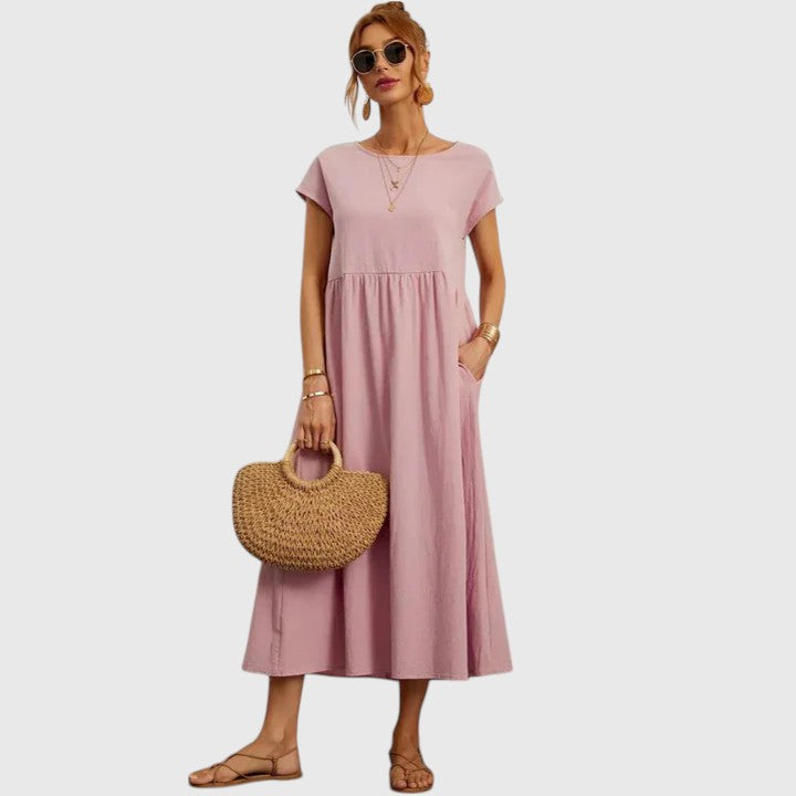 Fenella Comfortable Midi Dress Casual Breathable Relaxed Fit For Everyday Wear by Selouva