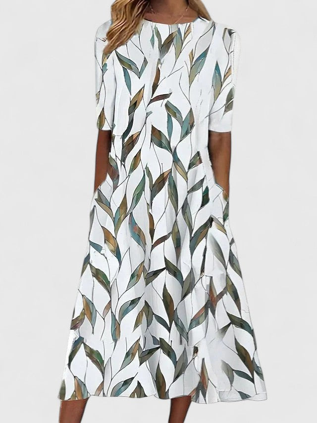 Karelieth Sophisticated Floral Midi Dress With Coastal Print by Selouva