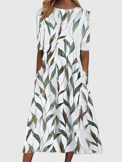 Karelieth Sophisticated Floral Midi Dress With Coastal Print by Selouva
