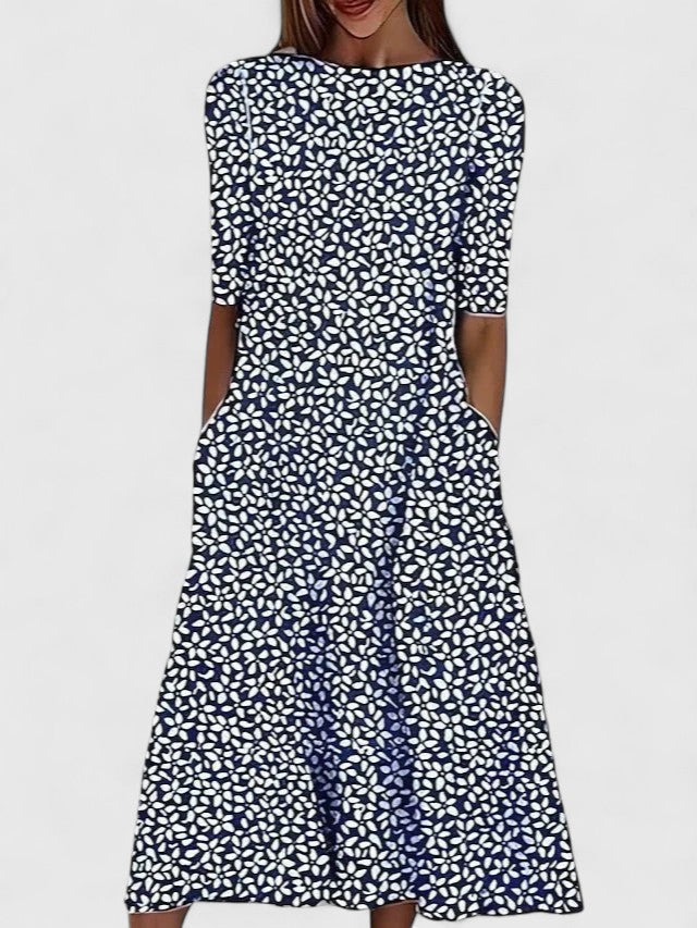 Karelieth Sophisticated Floral Midi Dress With Coastal Print by Selouva