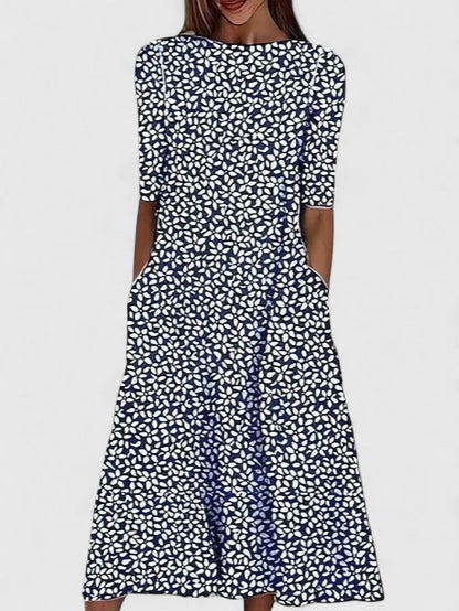Karelieth Sophisticated Floral Midi Dress With Coastal Print by Selouva