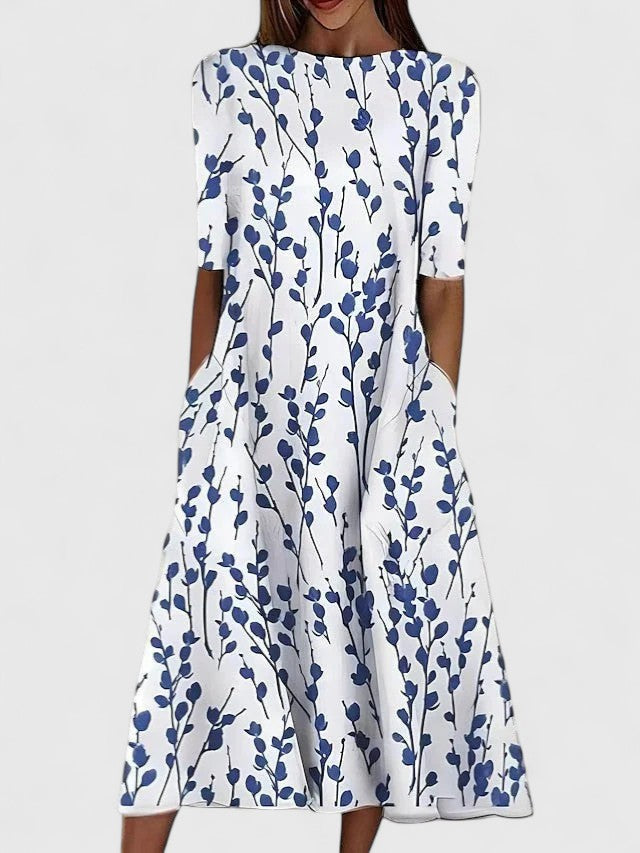 Karelieth Sophisticated Floral Midi Dress With Coastal Print by Selouva