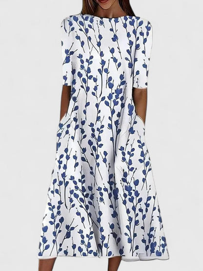 Karelieth Sophisticated Floral Midi Dress With Coastal Print by Selouva