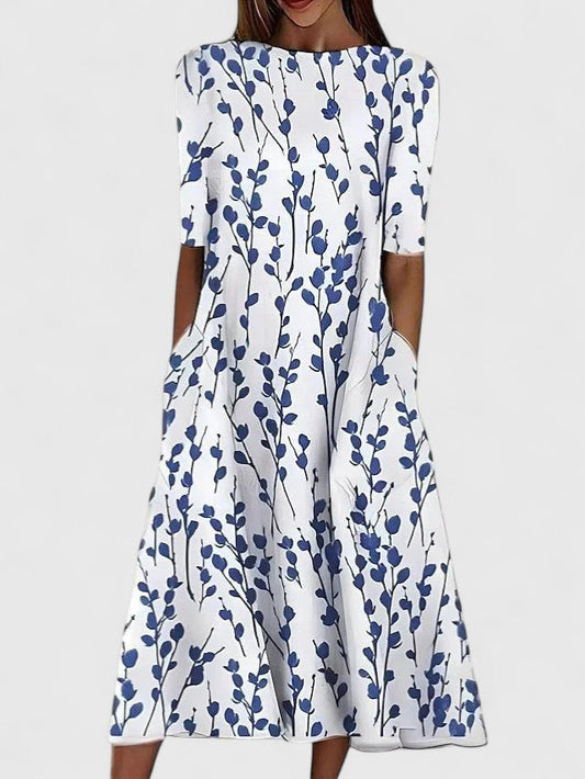 Karelieth Sophisticated Floral Midi Dress With Coastal Print by Selouva
