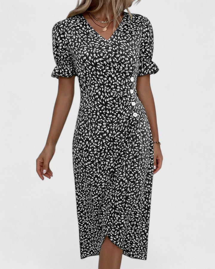 Kataryna Green Floral Wrap Midi Dress for Summer Comfort by Selouva