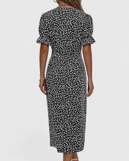 Kataryna Green Floral Wrap Midi Dress for Summer Comfort by Selouva