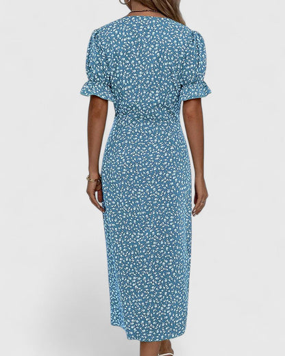 Kataryna Green Floral Wrap Midi Dress for Summer Comfort by Selouva