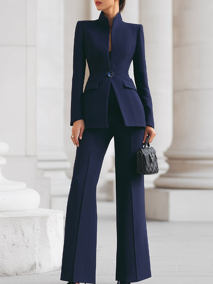 Women's Navy Blazer Set with Defined Waist by Selouva