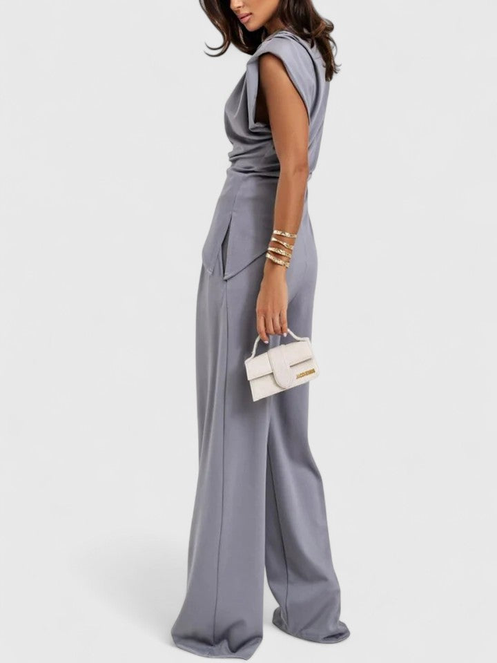 Women's Nude Two-Piece Set for Office by Selouva