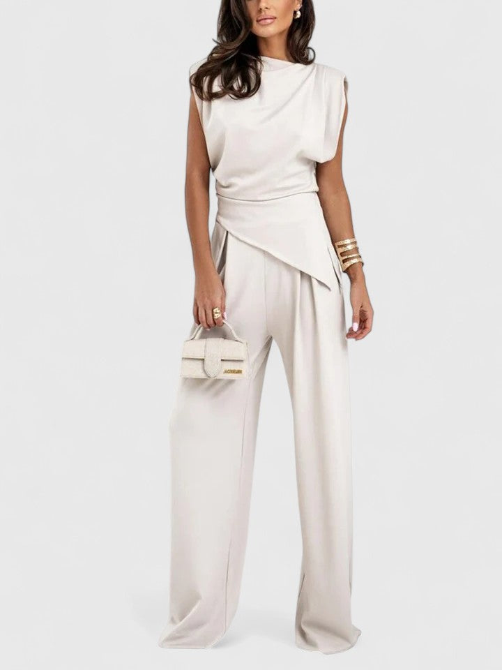 Women's Nude Two-Piece Set for Office by Selouva