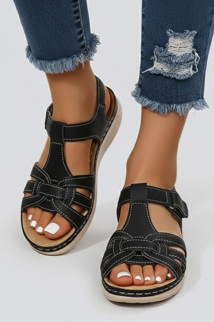 Lauren Womens Open Toe Strappy Sandals Leather Comfort Footbed by Selouva