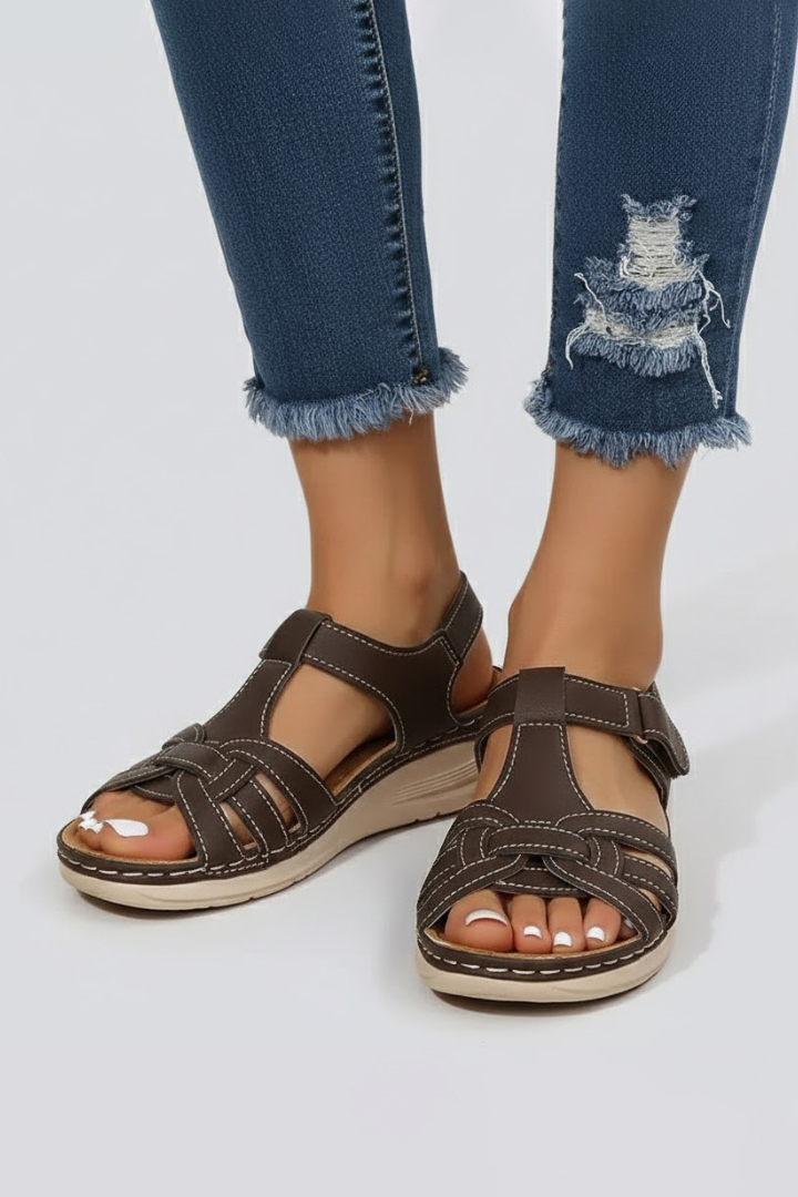 Lauren Womens Open Toe Strappy Sandals Leather Comfort Footbed by Selouva