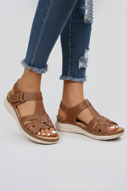 Lauren Womens Open Toe Strappy Sandals Leather Comfort Footbed by Selouva