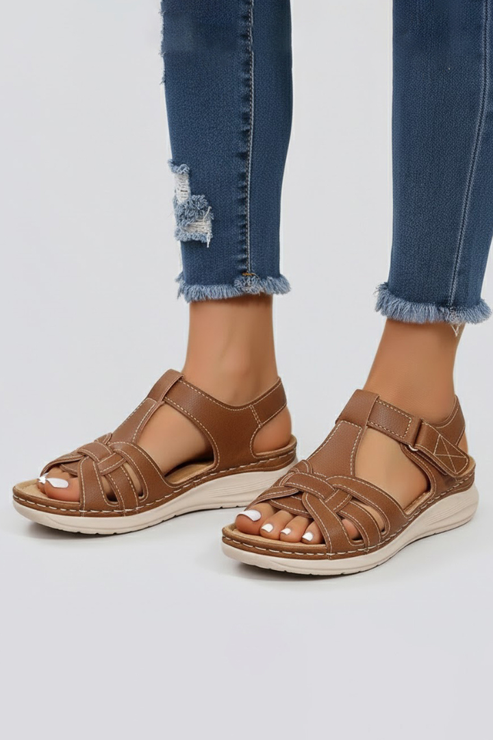 Lauren Womens Open Toe Strappy Sandals Leather Comfort Footbed by Selouva