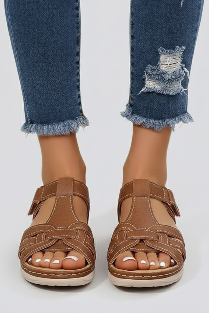 Lauren Womens Open Toe Strappy Sandals Leather Comfort Footbed by Selouva