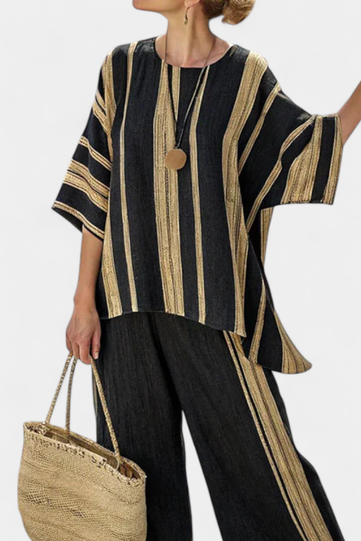 Daisy Bamboo Linen Oversized Set With Vertical Stripes by Selouva