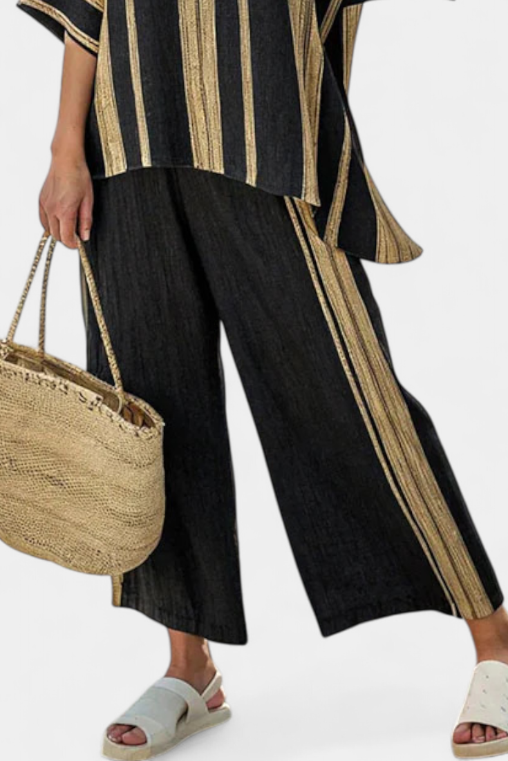 Daisy Bamboo Linen Oversized Set With Vertical Stripes by Selouva